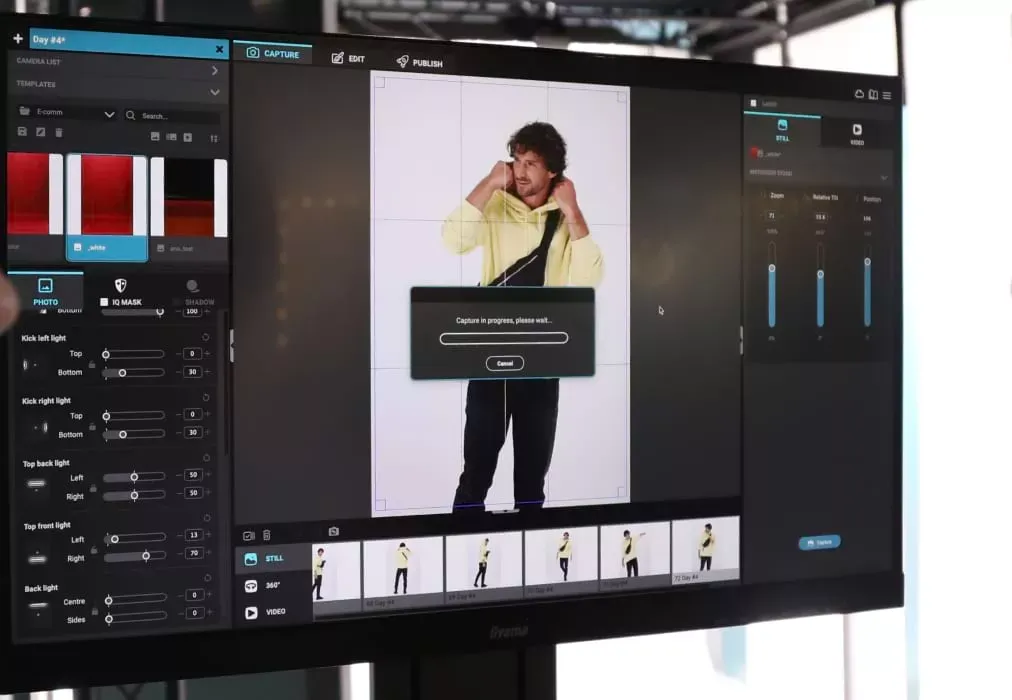 Interface do software Orbitvu para capturar e editar fotos de modelos ao vivo