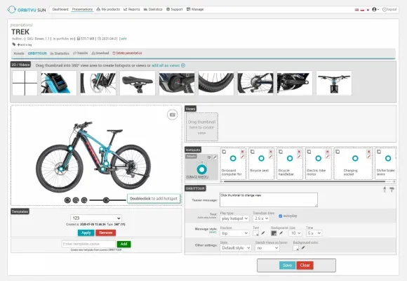 Interface do software Orbitvu para visualização de bicicleta em 360 graus