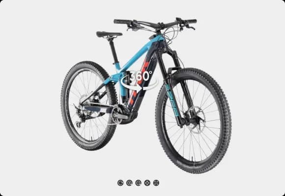Visualização giratória 360° da bicicleta elétrica azul de montanha