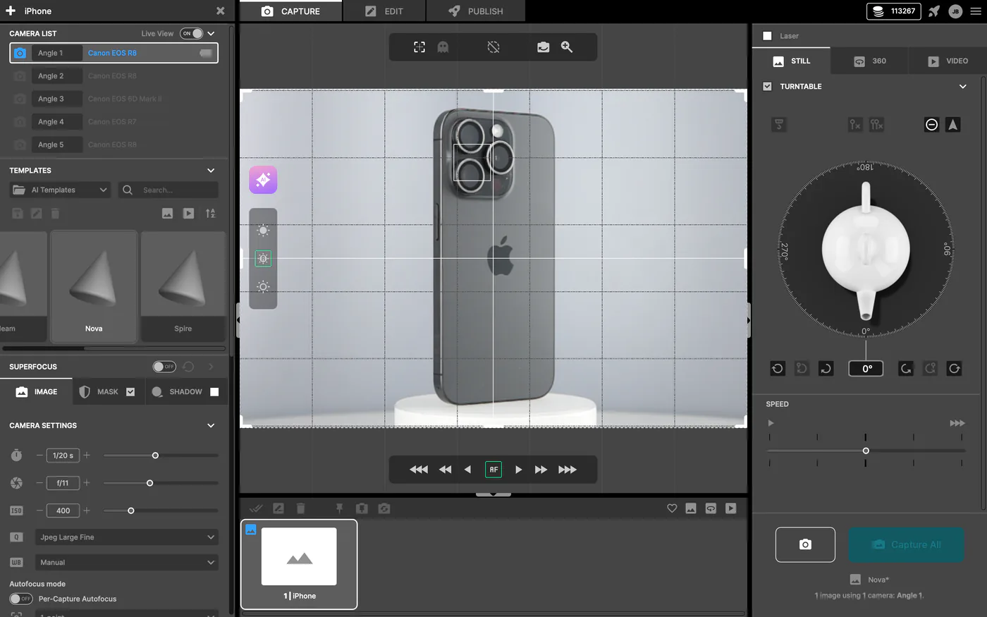 Tela de captura do Orbitvu Station com o AI Photo Assistant