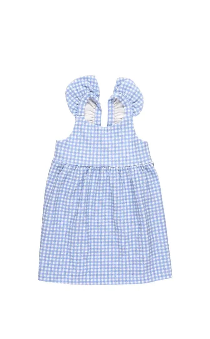 Foto de produto flat lay de vestido azul