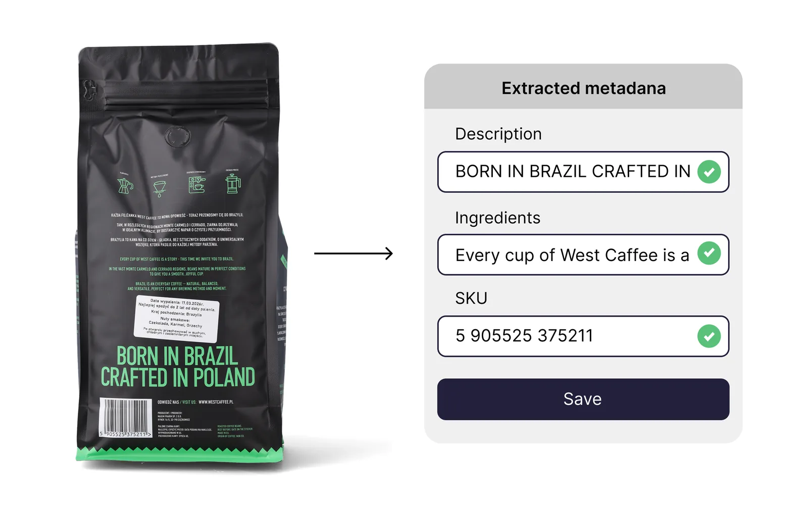 Exemplo de metadados e extração OCR do Orbitvu Station