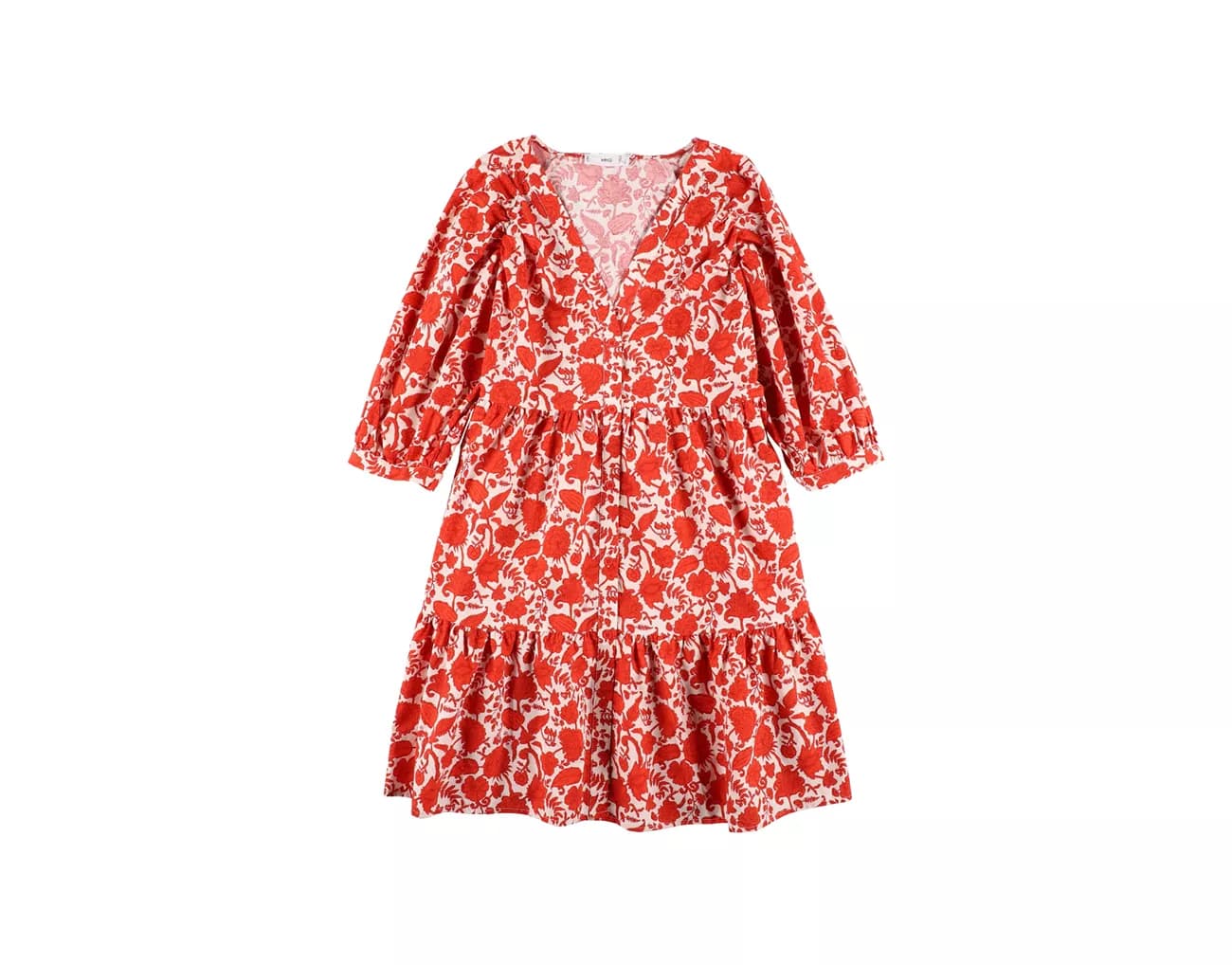 Packshot flat lay de vestido floral vermelho