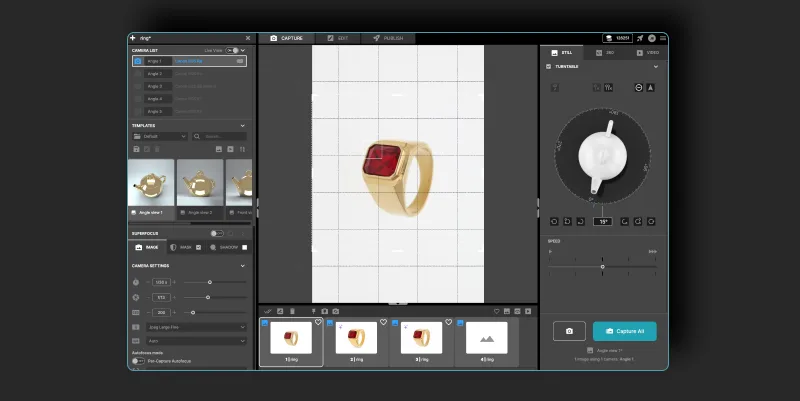 Capture seu produto e abra um Still Asset na Edit tab